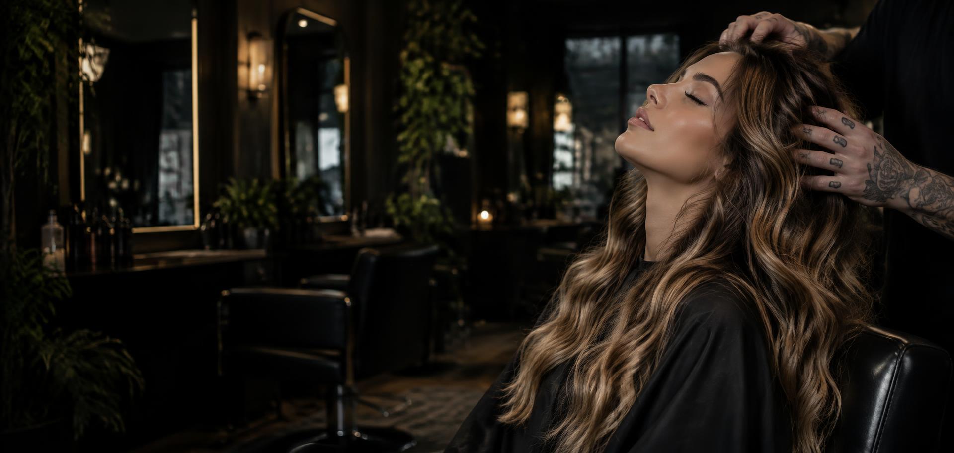A stylist working through a customer's hair at Hairwoods